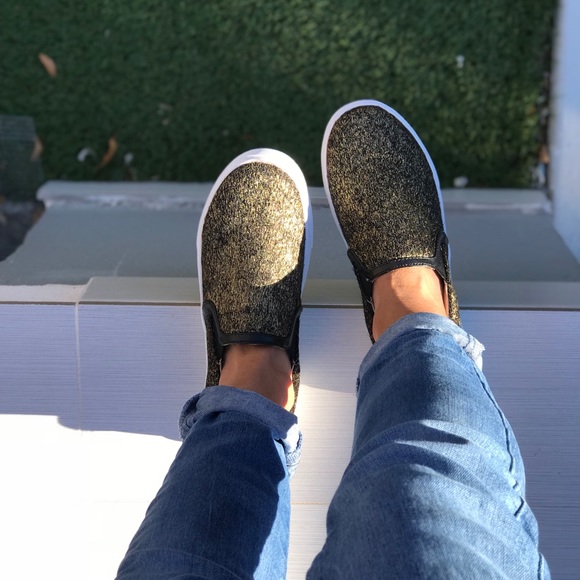 Gold/Black Pony Hair Slip On Casual Sneakers - Picture 5 of 7